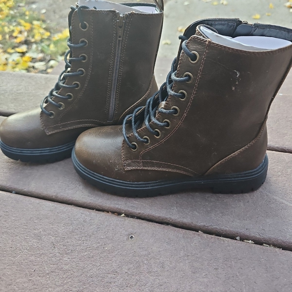 Brown combat boots